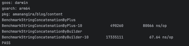 Combined output of the benchmark